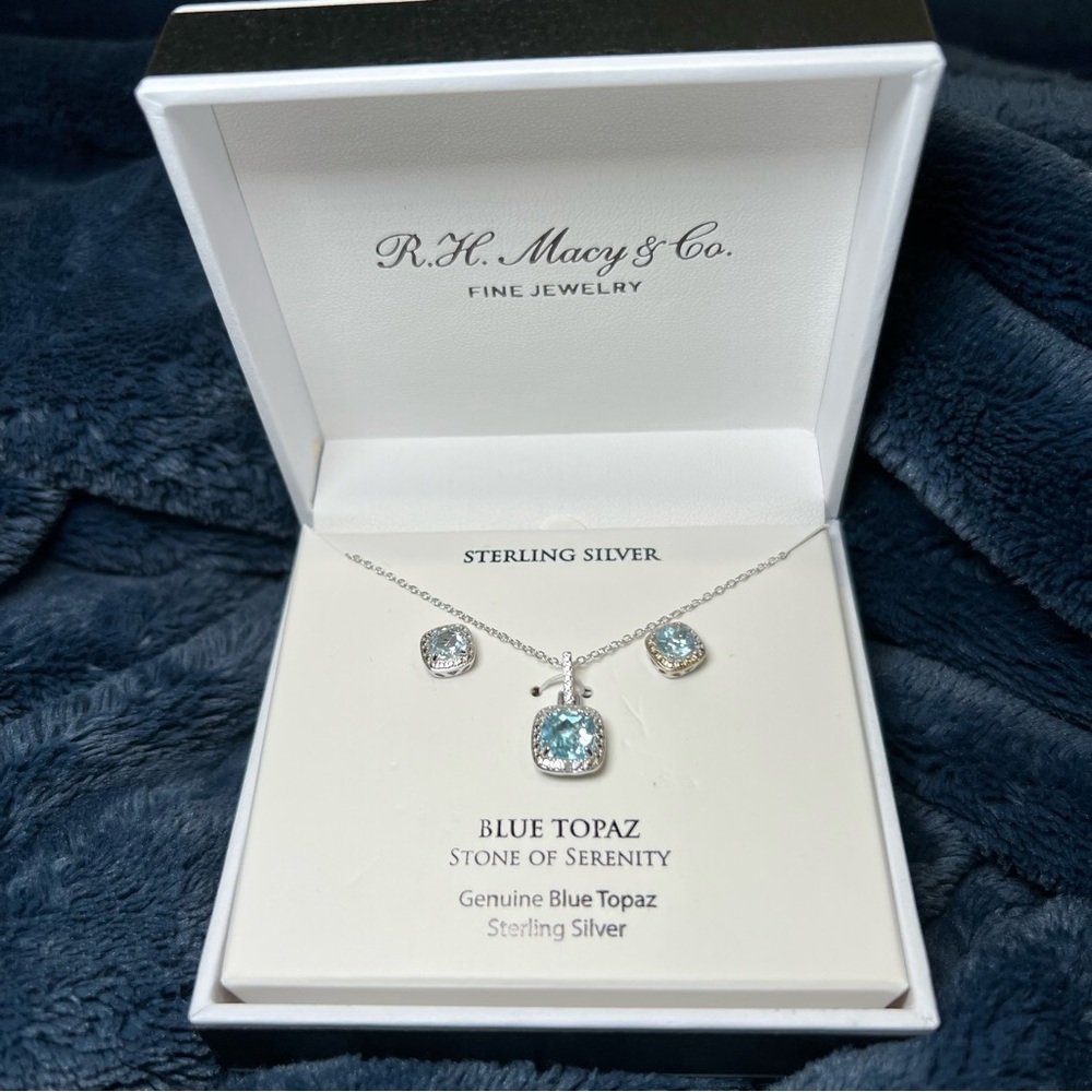 Macy's Blue Topaz Necklace and Earrings